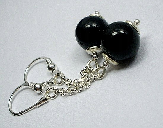 Stříbrné Náušnice Přírodní Onyx #2