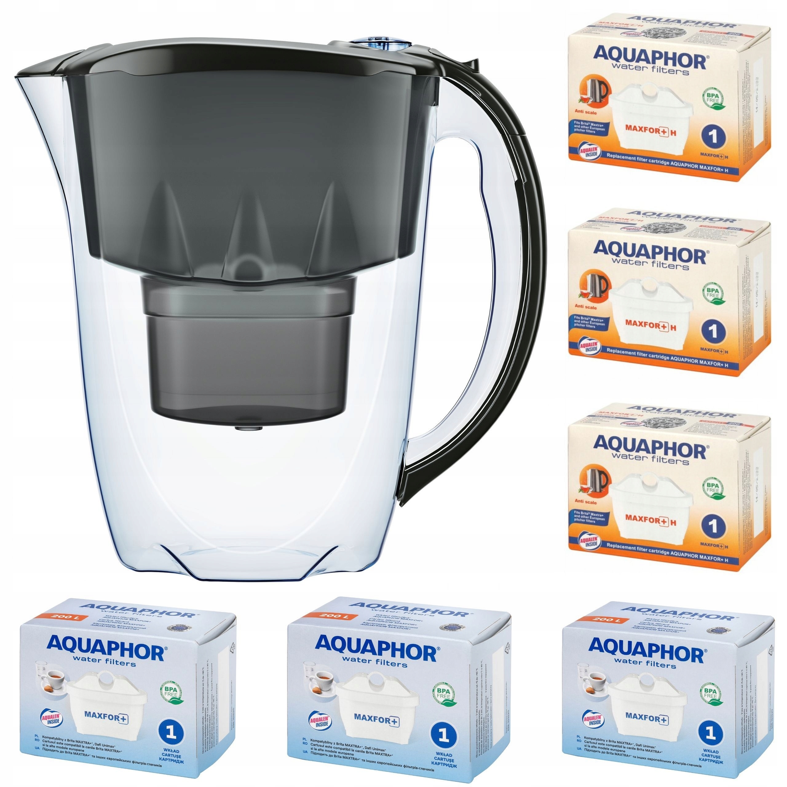 Dzbanek do filtrowania wody Aquaphor Amethyst 2,8l+6 wkładów (3+3H), czarny