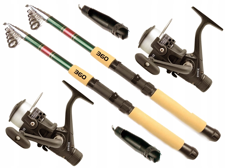 Rybářský Set 2x Rybářský Prut teleskop Classic 360 2x Kolík Grunt Spławik Spin