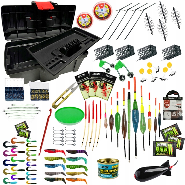 Wypełniona Skrzynka Wędkarska zestaw 155 akcesoriów spinning spławik grunt