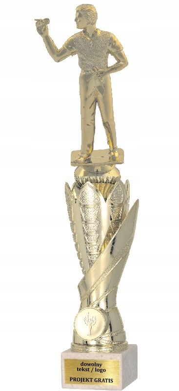 Złoty Puchar statuetka Dart 37 cm +GRAWER GRATIS