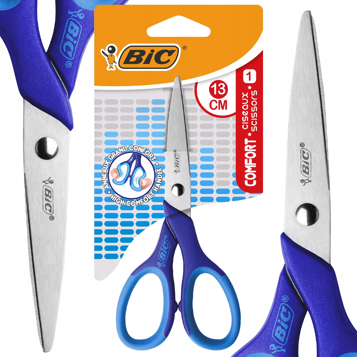 BIC COMFORT NOŻYCZKI SZKOLNE GUMOWE 13CM BEZPIECZNE DLA DZIECI
