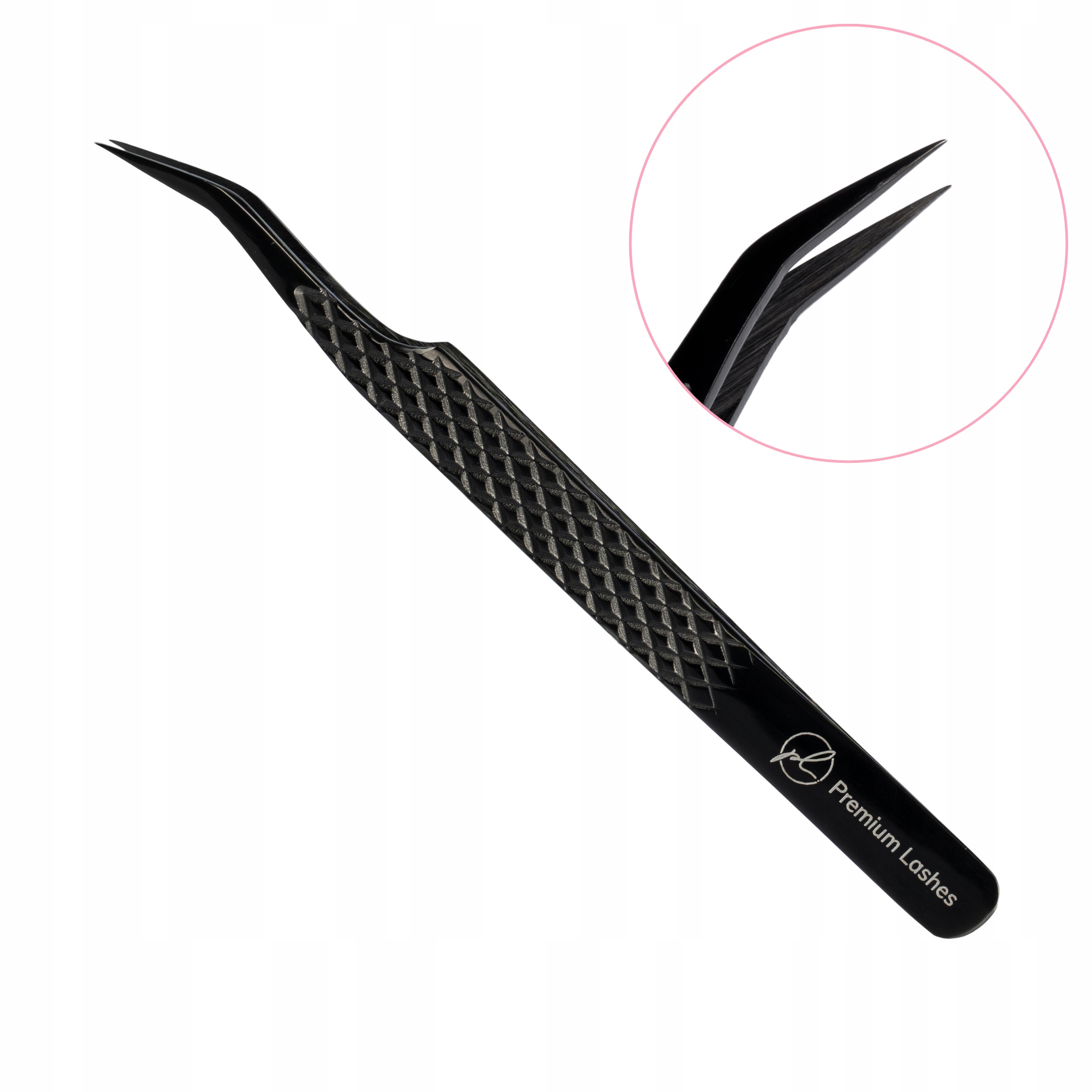 Úhlová pinzeta na řasy soft L 20° Jednotková Pro Black #2 Premium Lashes