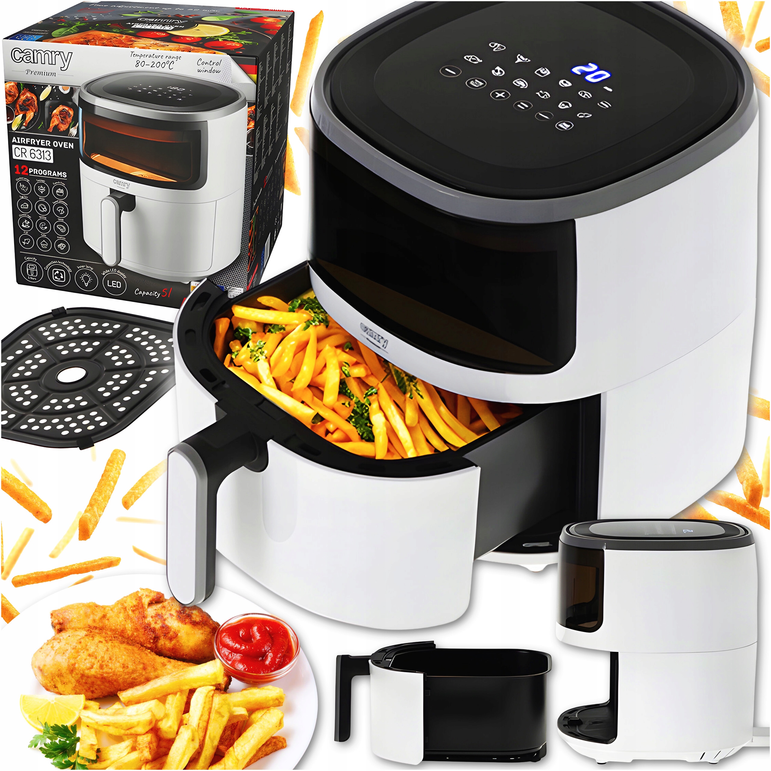 Frytkownica Beztłuszczowa Air Fryer Frytownica Duża Camry 12 Programów 5L