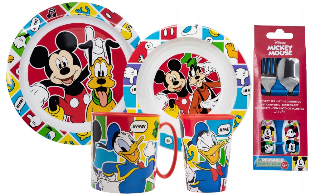 MYSZKA MICKEY ZESTAW ŚNIADANIOWY NACZYŃ SZTUĆCE