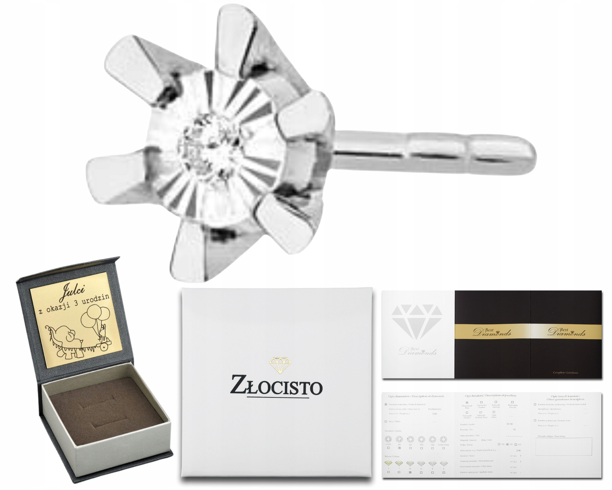 Klasický Náušník Z Bílého Zlata 1 Kus Helix S Diamantem 585