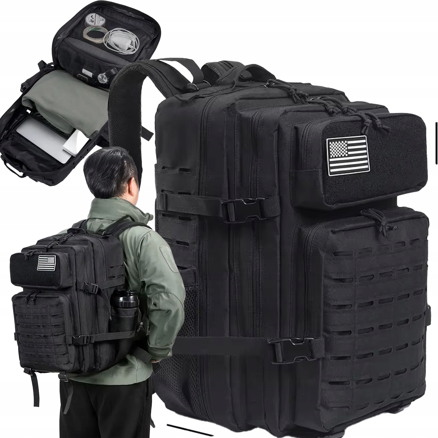 Batoh 45L Černý Velký Objem Molle Survival Bug Out