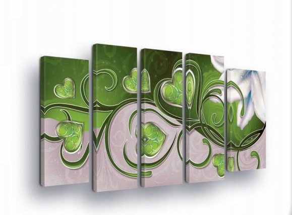 Obraz 150x100 Zelená růžová srdce abstrakce ornament moderní výzdoba