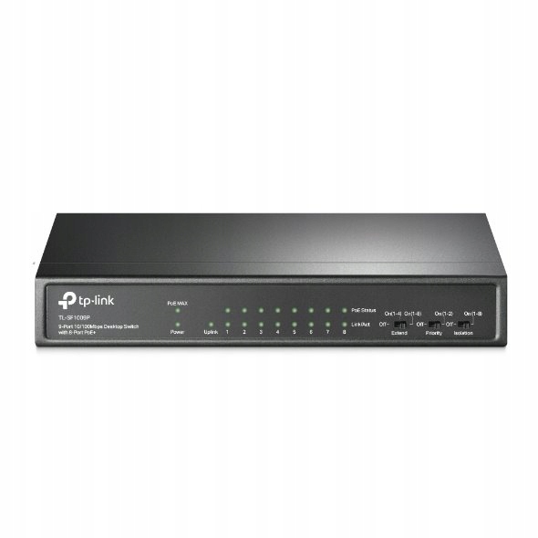 9-Port 10/100 Mbps Desktop Switch with 8-Port PoE+ Port: 8× 10/100 Mbps…