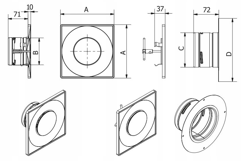 Anemostat DARCO VENTLAB fi 125 czarny kwadrat ASKV Marka Darco