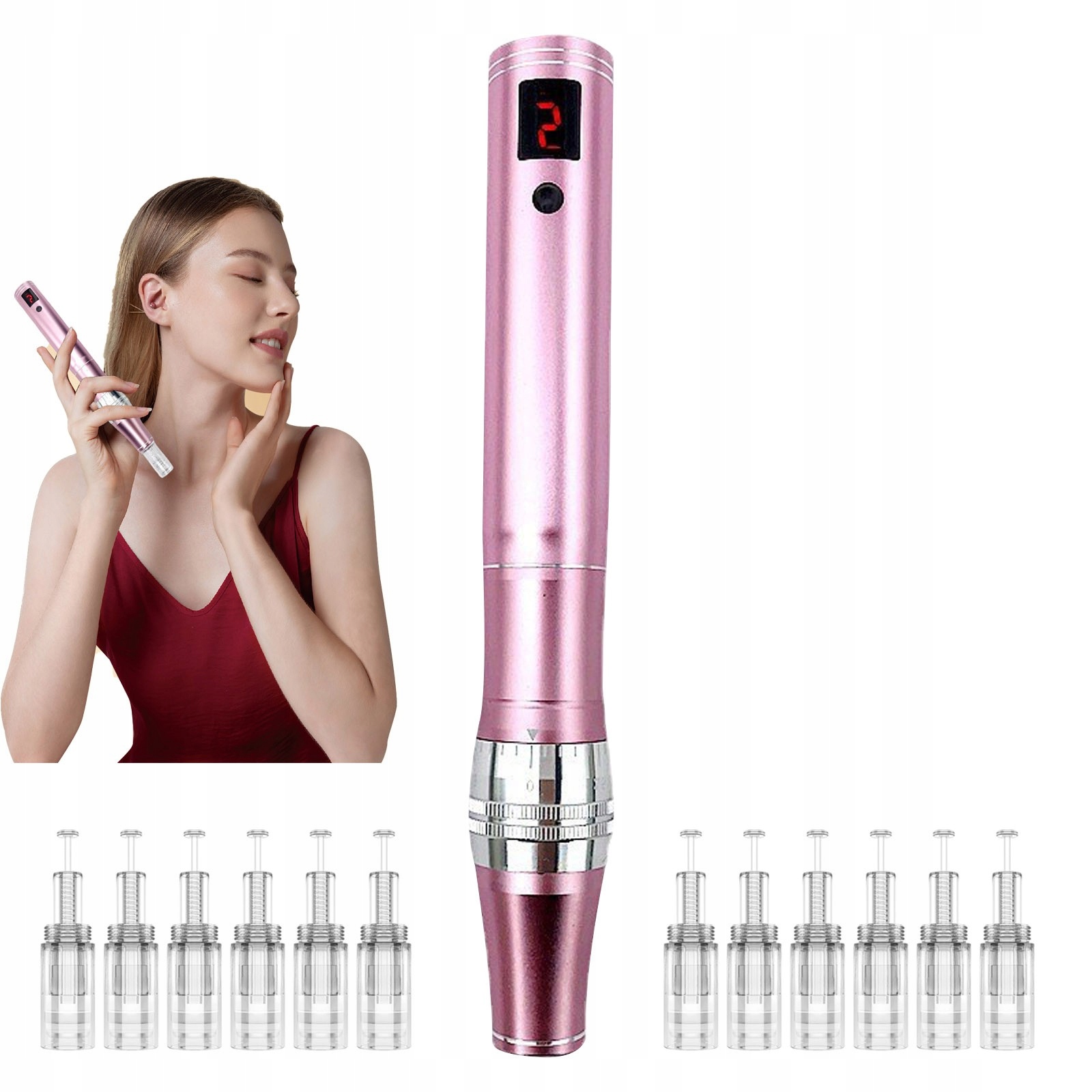 Derma Pero pro Mezoterapii s Mikrojehličkami 12 Náhradních Cartridge Dermapen Bezdrátový