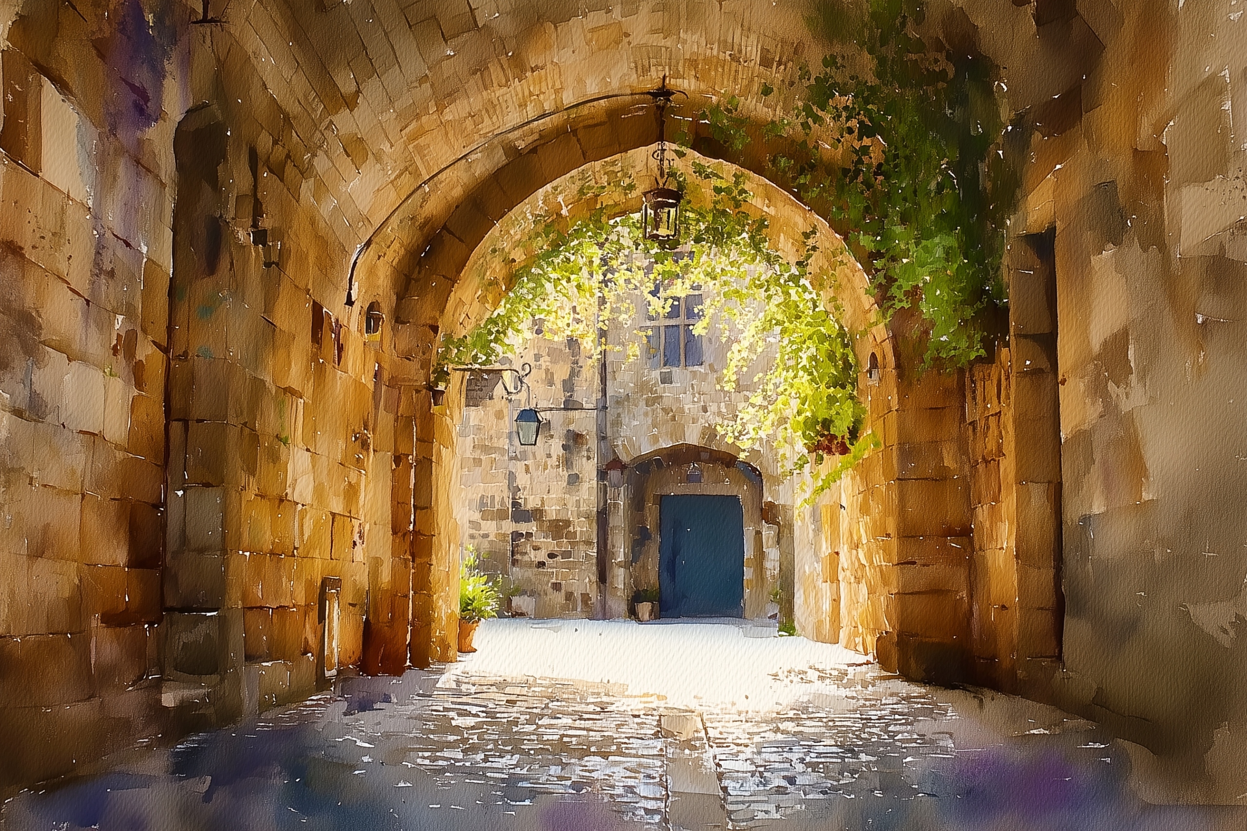 Fototapeta Flizelina Řecko Rhodos Ulička Starožitná Oblouk Gotika 312x219 130g