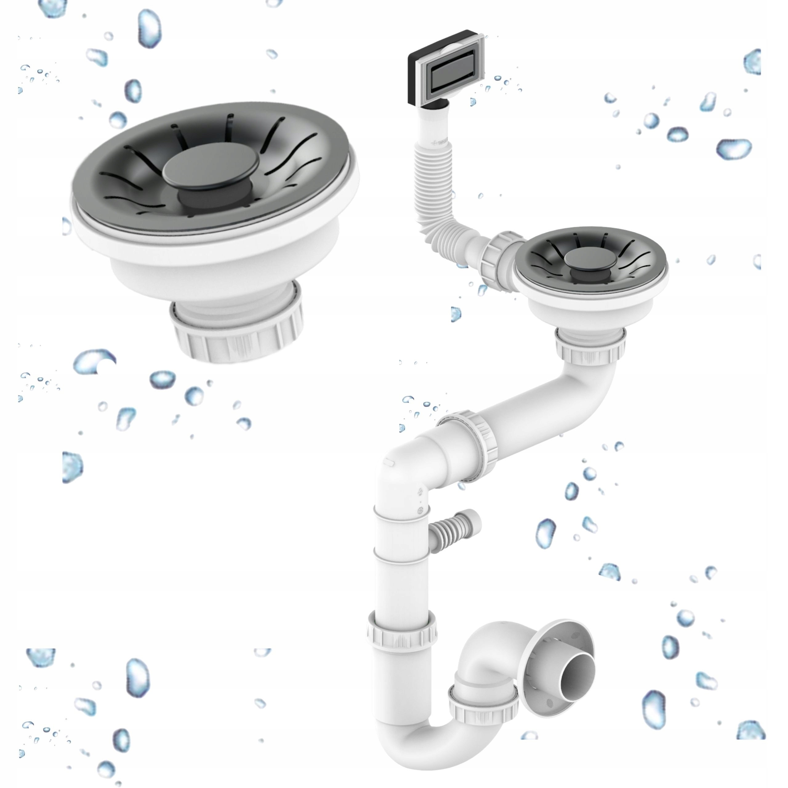 Sifon do dřezu 1-komorový, manuální s obdélníkovým přepadem, odtok černý