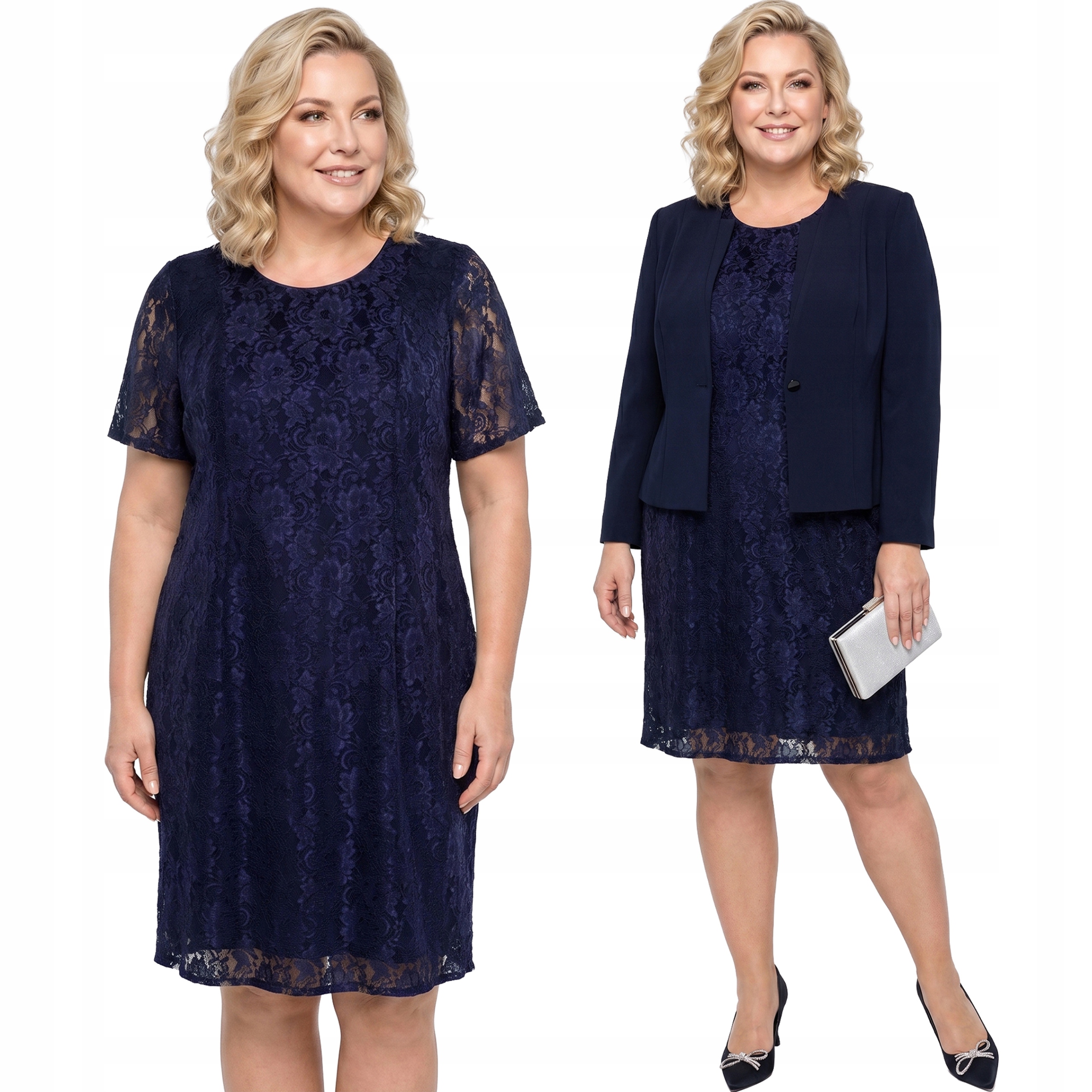 Tmavě modrá krajková šaty plus size velikost 56