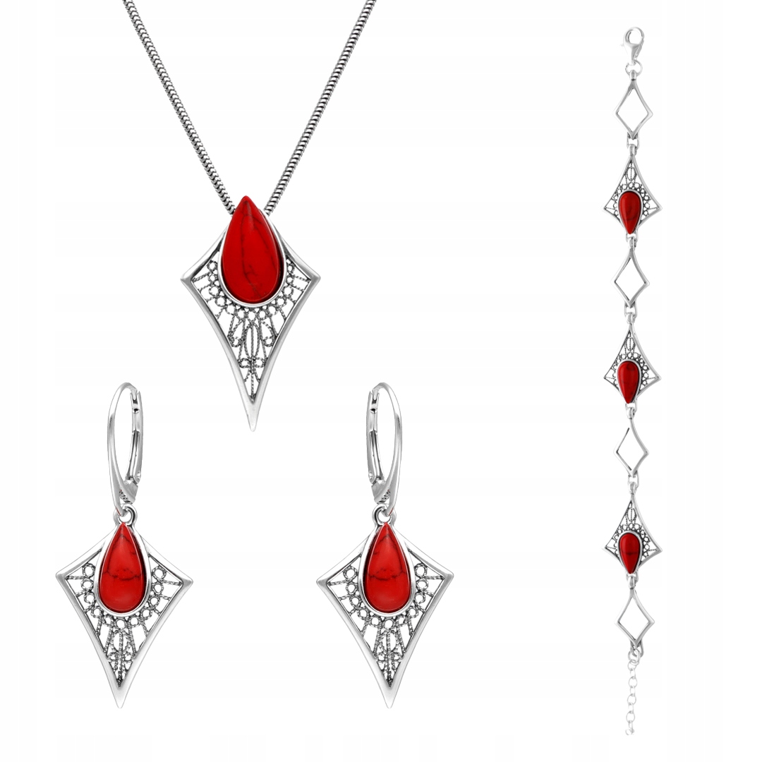 Prolamovaný komplet s korálem stříbro