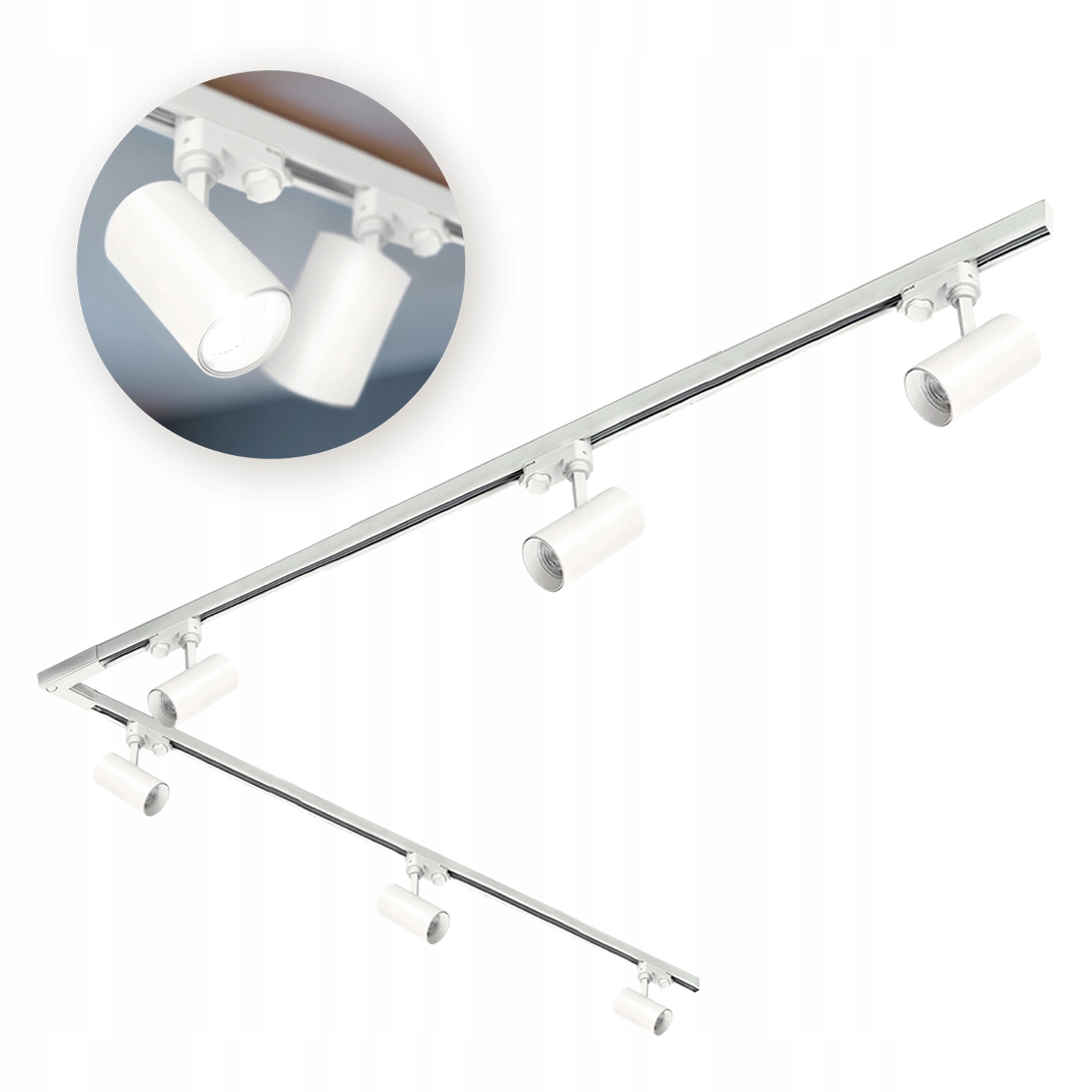 3-fázový koľajnicový set 2 m+2 m, pravý L, 6 x lampa, 2 x krytka Biela