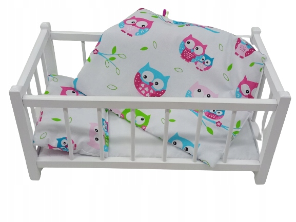 BIAŁE DREWNIANE ŁÓŻECZKO DLA LALEK + POŚCIEL 3EL