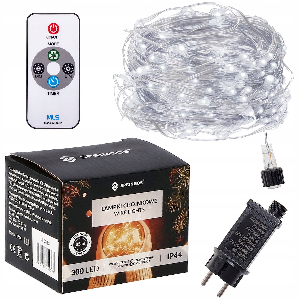 

Lampki Druciki 300 Led Mikro Biały Zimny Pilot
