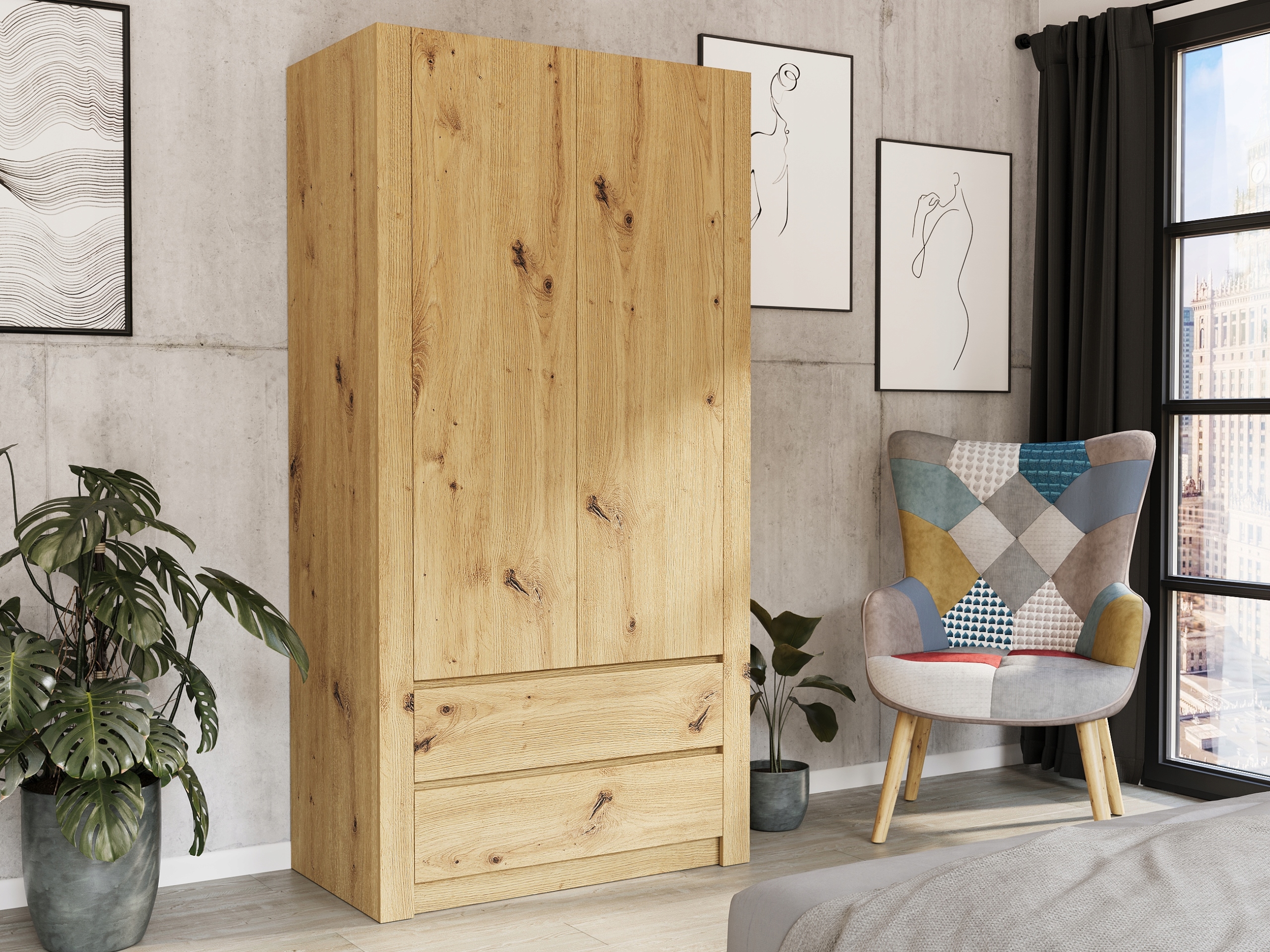 Szafa garderoba 90cm 2d 2sz B-20 ARTISAN