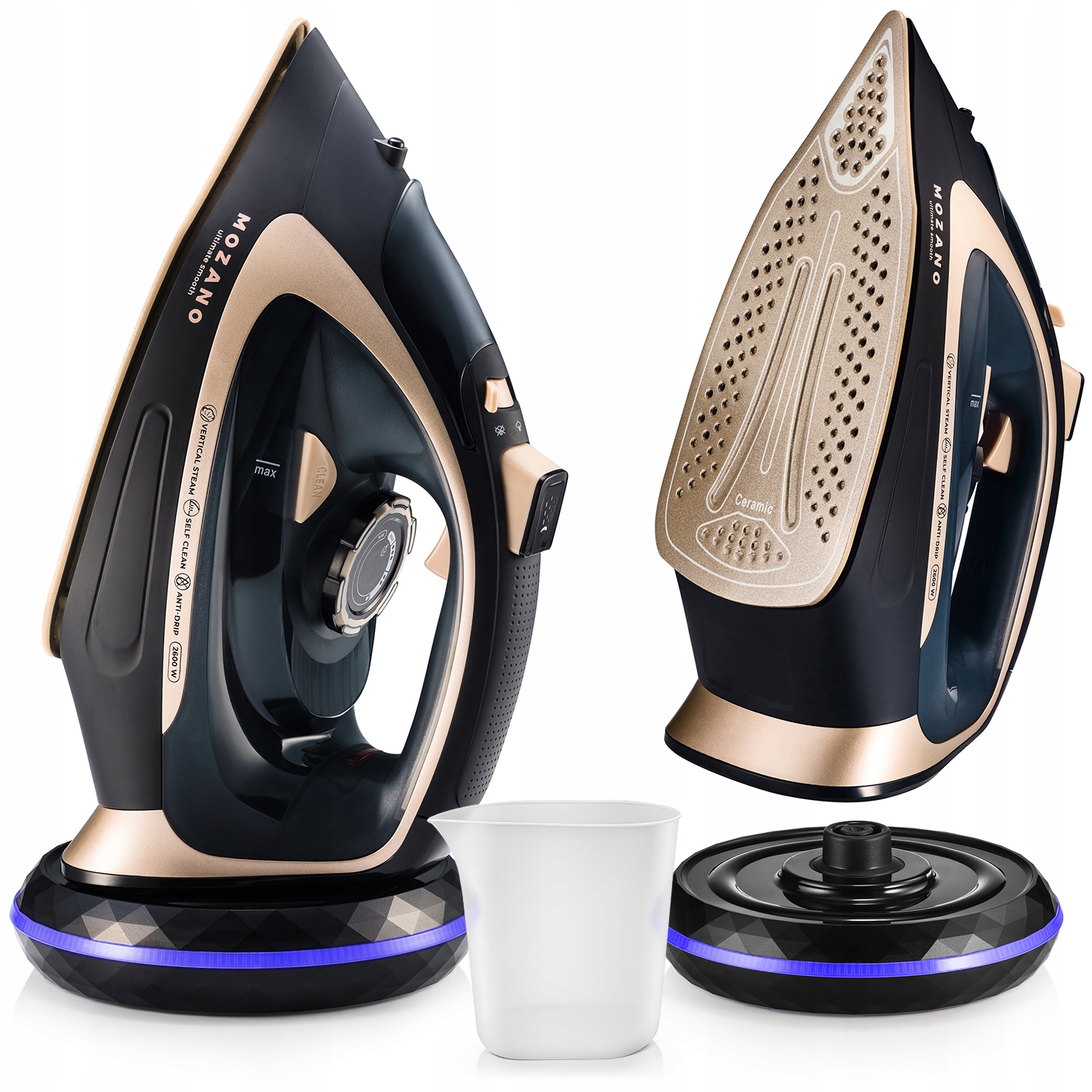 Żelazko Bezprzewodowe Parowe Duża Moc 2600W Ceramiczna Powłoka Mozano