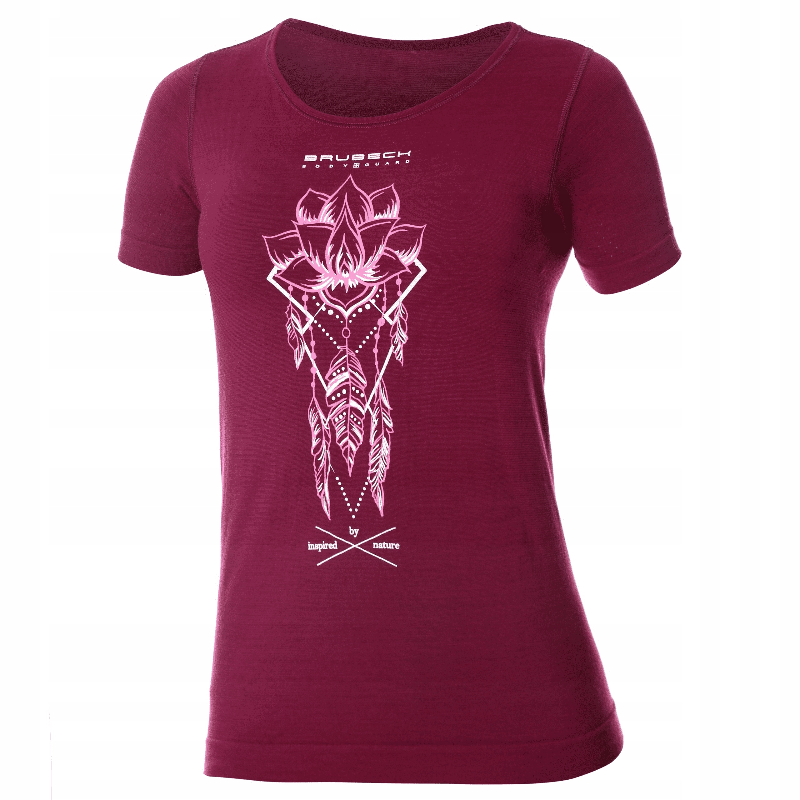 Koszulka damska merino Brubeck krótki rękaw Lotos 2 śliwkowy rozmiar M