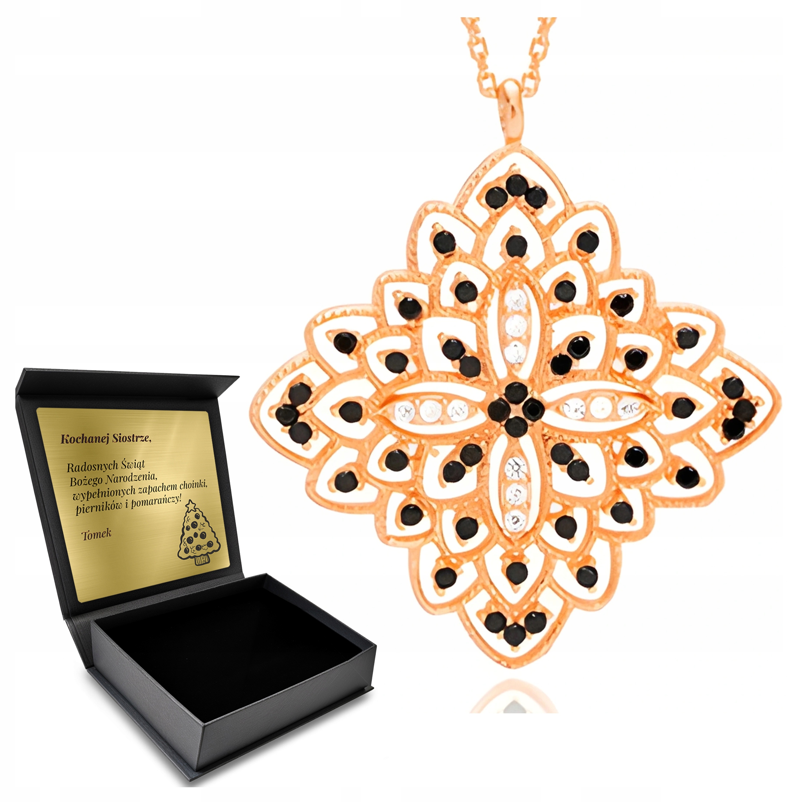 Řetízek Ažurový Přívěsek Kosočtverec Krásný Jemný Pozlacený Gravírování Bonus