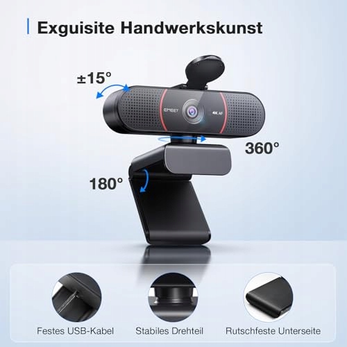 EMEET Kamera 4K UHD z Osłoną Obiektywu i Podwójnym Mikrofonem USB — miniatura 8