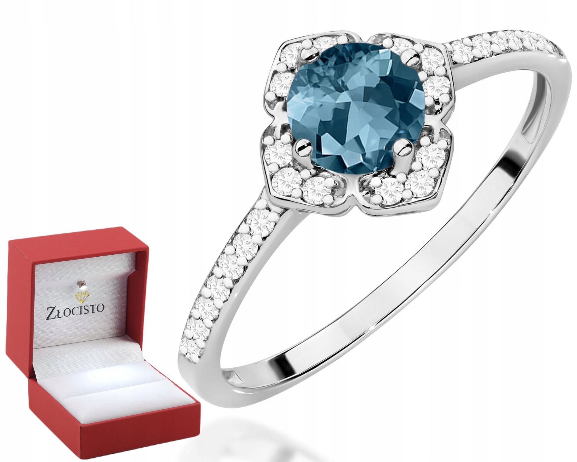 Bílé Zlato Prstýnek S Topazem London Blue A Diamanty Zlato 585