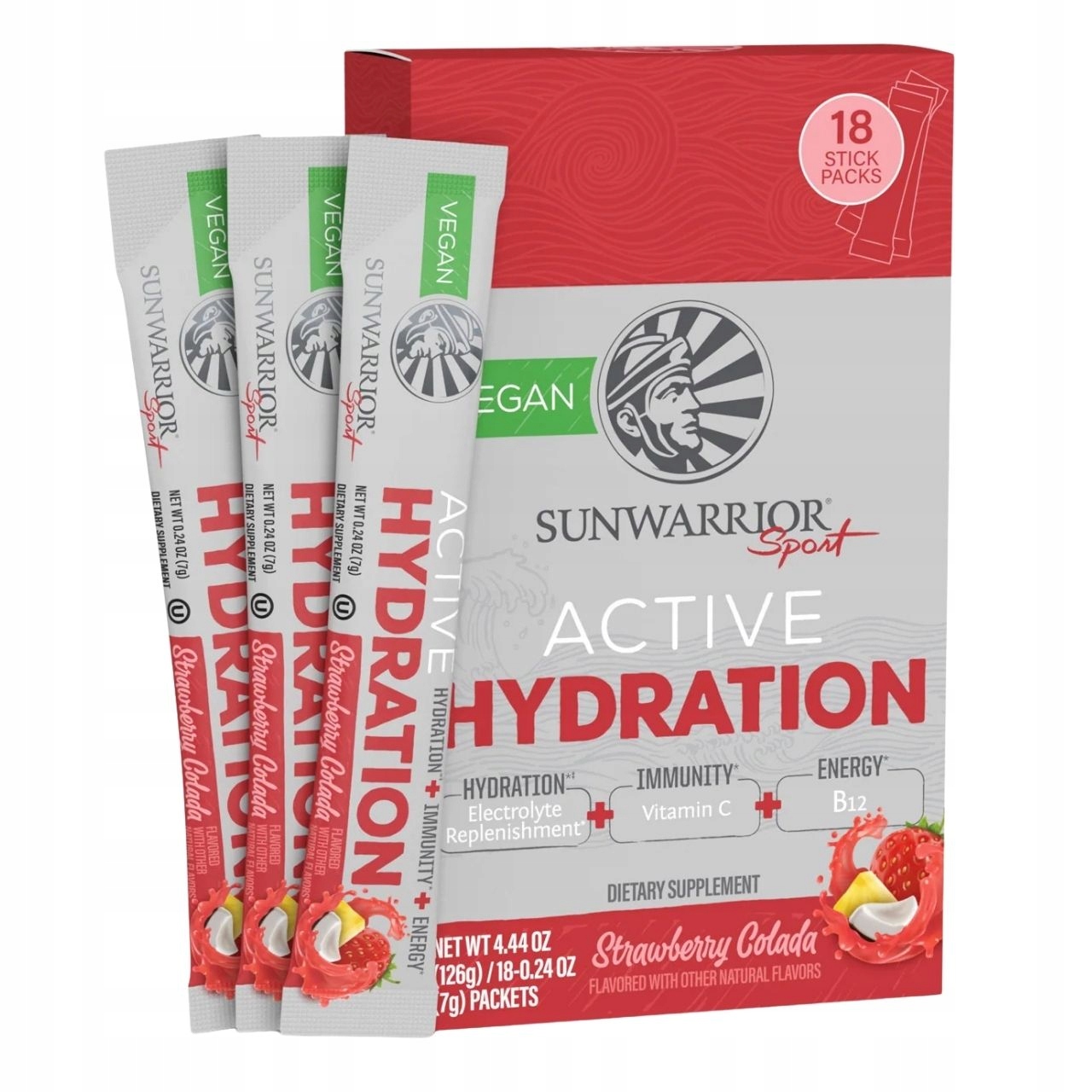 Sunwarrior Warrior Active Hydration Elektrolyty Jahoda B12 18 kusů
