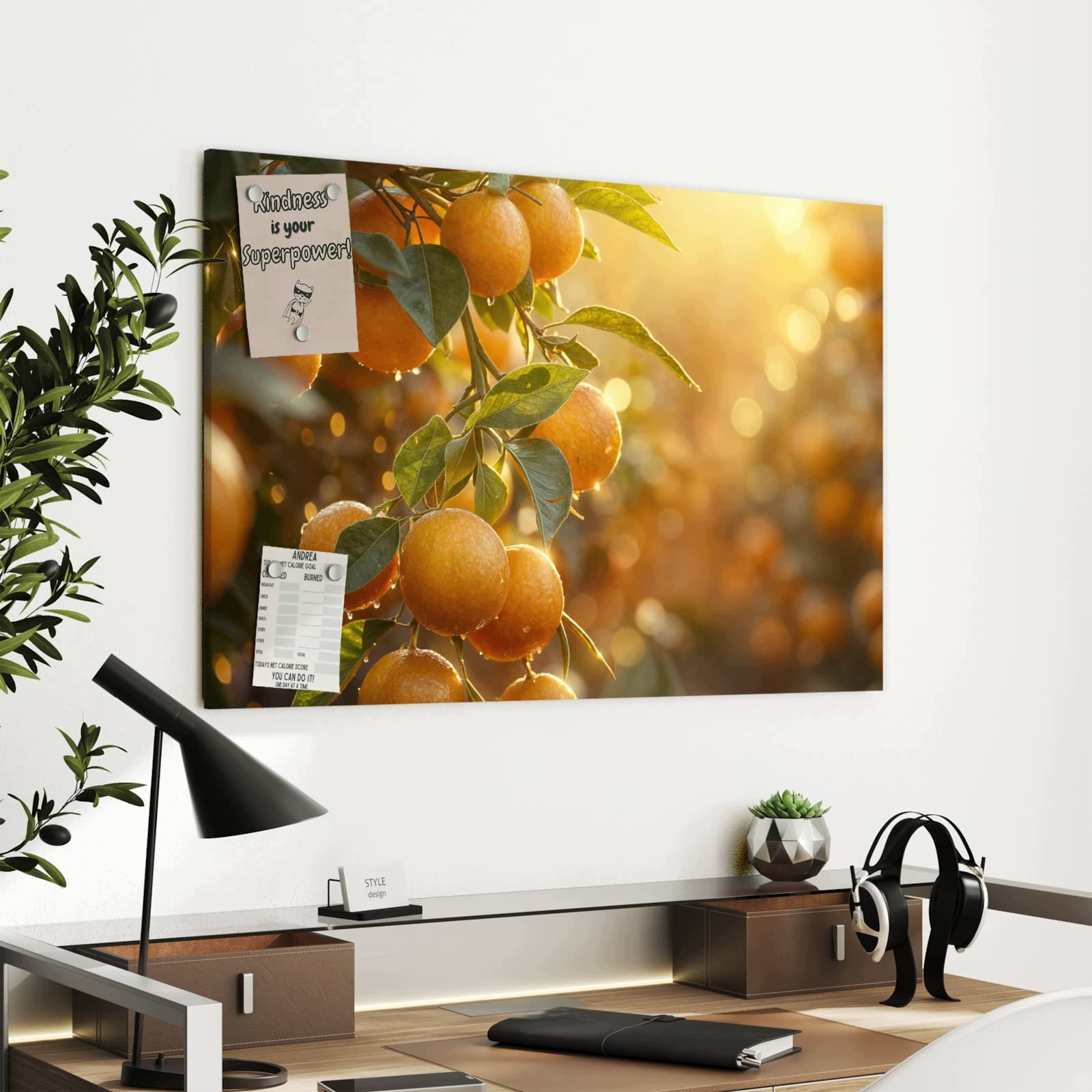 Magnetická tabule Zalane sloňcem Pomeranče 90 × 60 cm