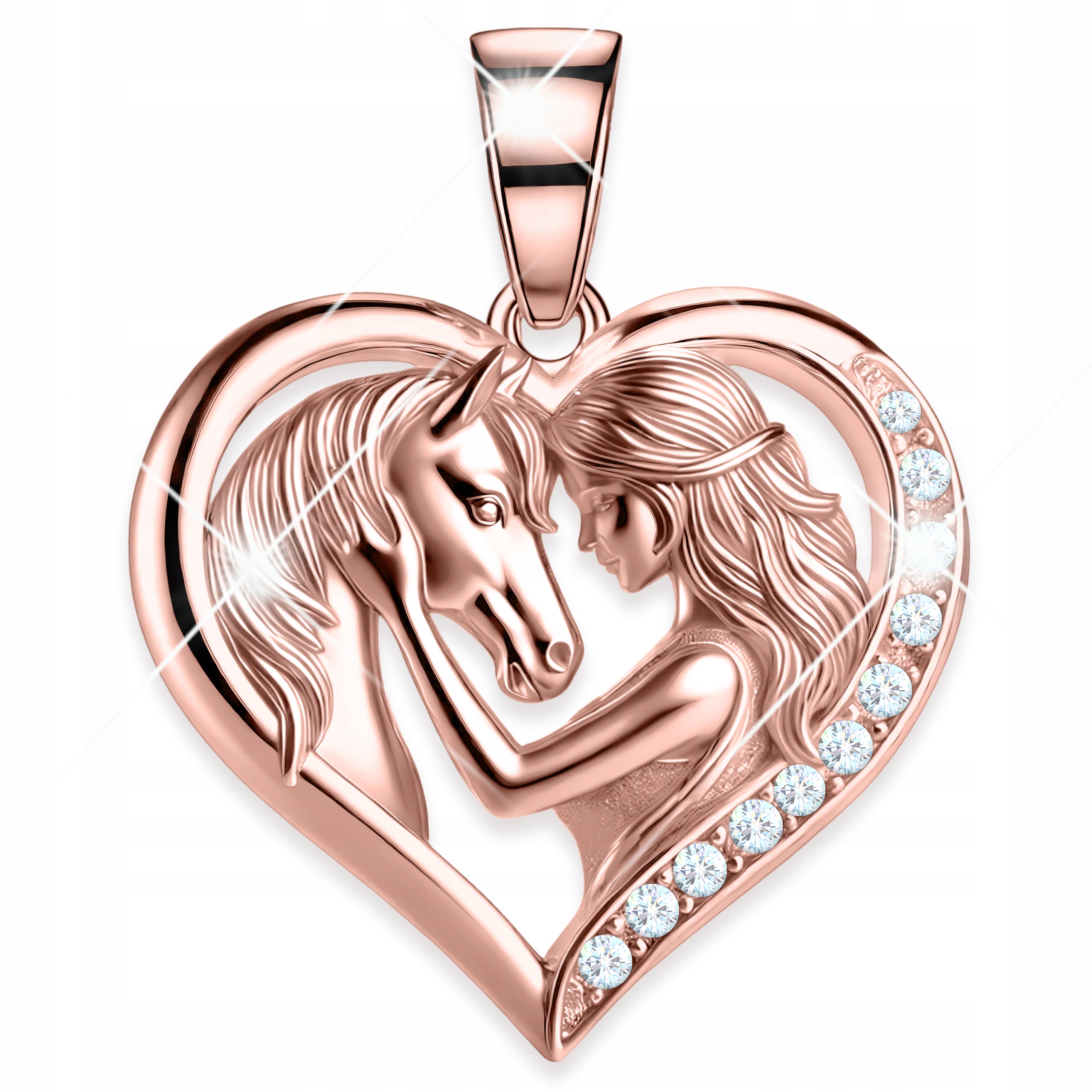 Pozlacený přívěsek Žena s koněm Dívka Kůň pro milovnici koní Zirkony