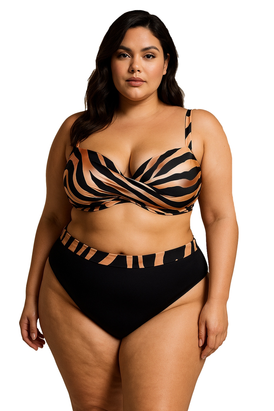 Plavky Gabbiano Esther-edx plus size zebra béžová hnědá 44F/2XL 90F