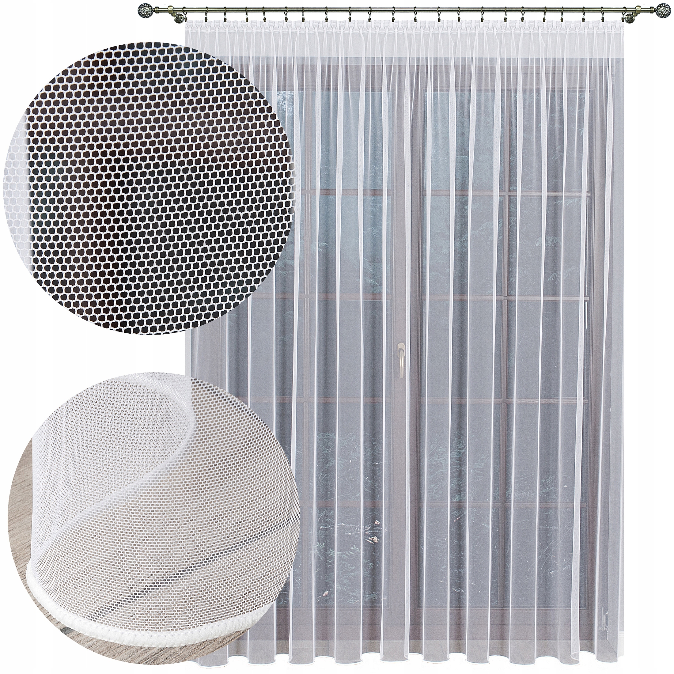 Gotowa Firana Firanka Biała Bez Prasowania Tiul Grecki z Ołowianką 500x270