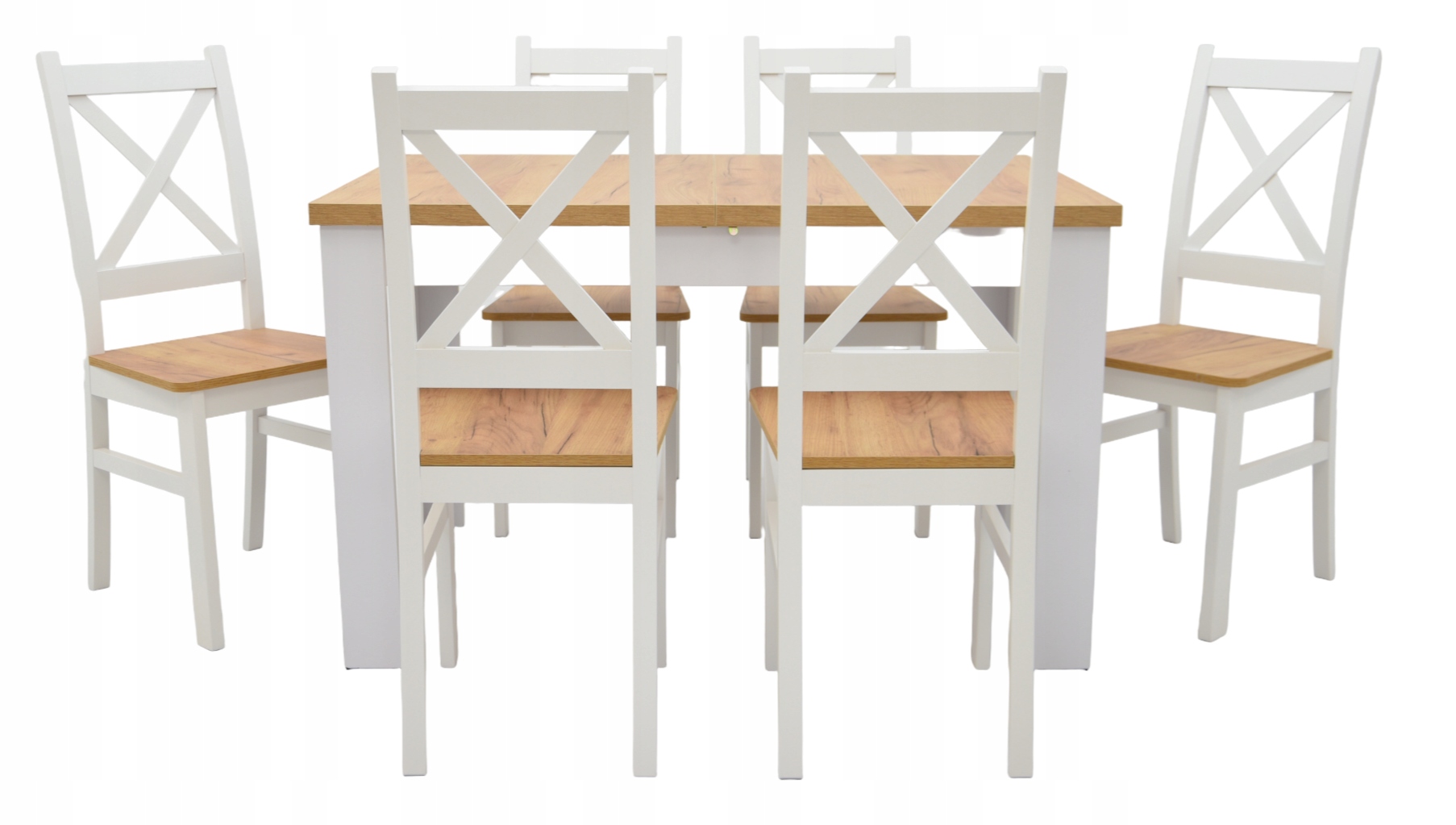 ZESTAW LOFT BLAT CRAFT I 6 BIAŁYCH KRZESEŁ Szerokość stołu 80 cm