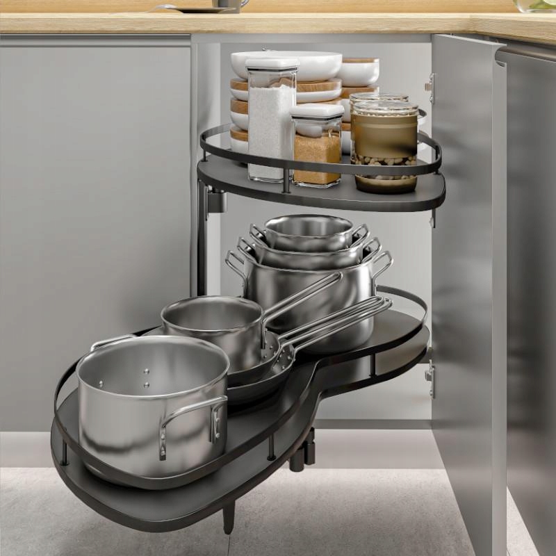 KOSZ NERKA AMIX MAGIC CORNER 1000 Z DOCIĄGIEM ANTRACYTOWA LEWA Głębokość mebla 50 cm