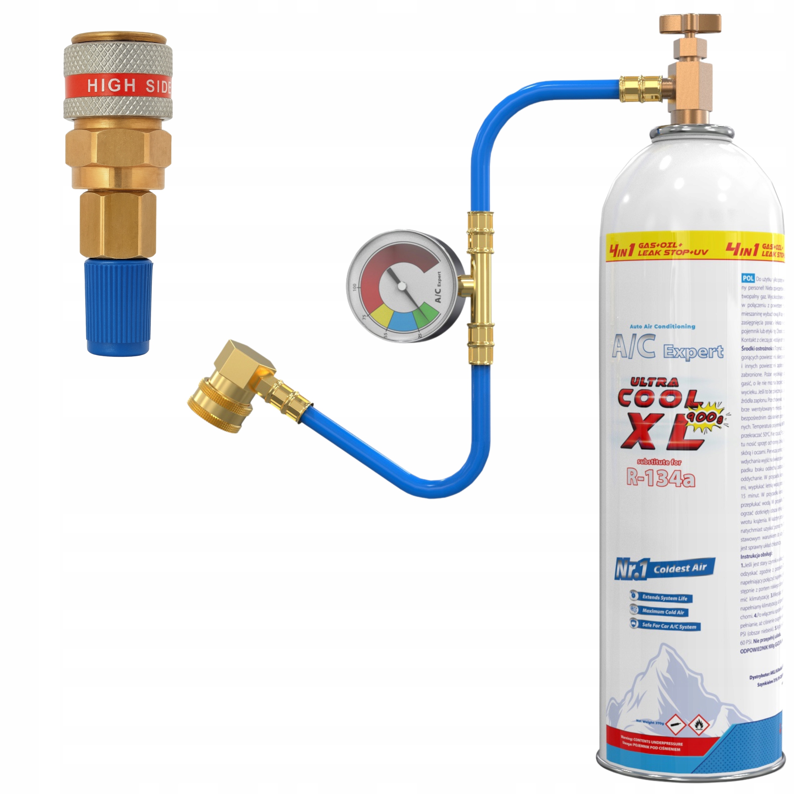 Sada XL 4v1 pro plnění klimatizace R134a adaptér Hp na Lp