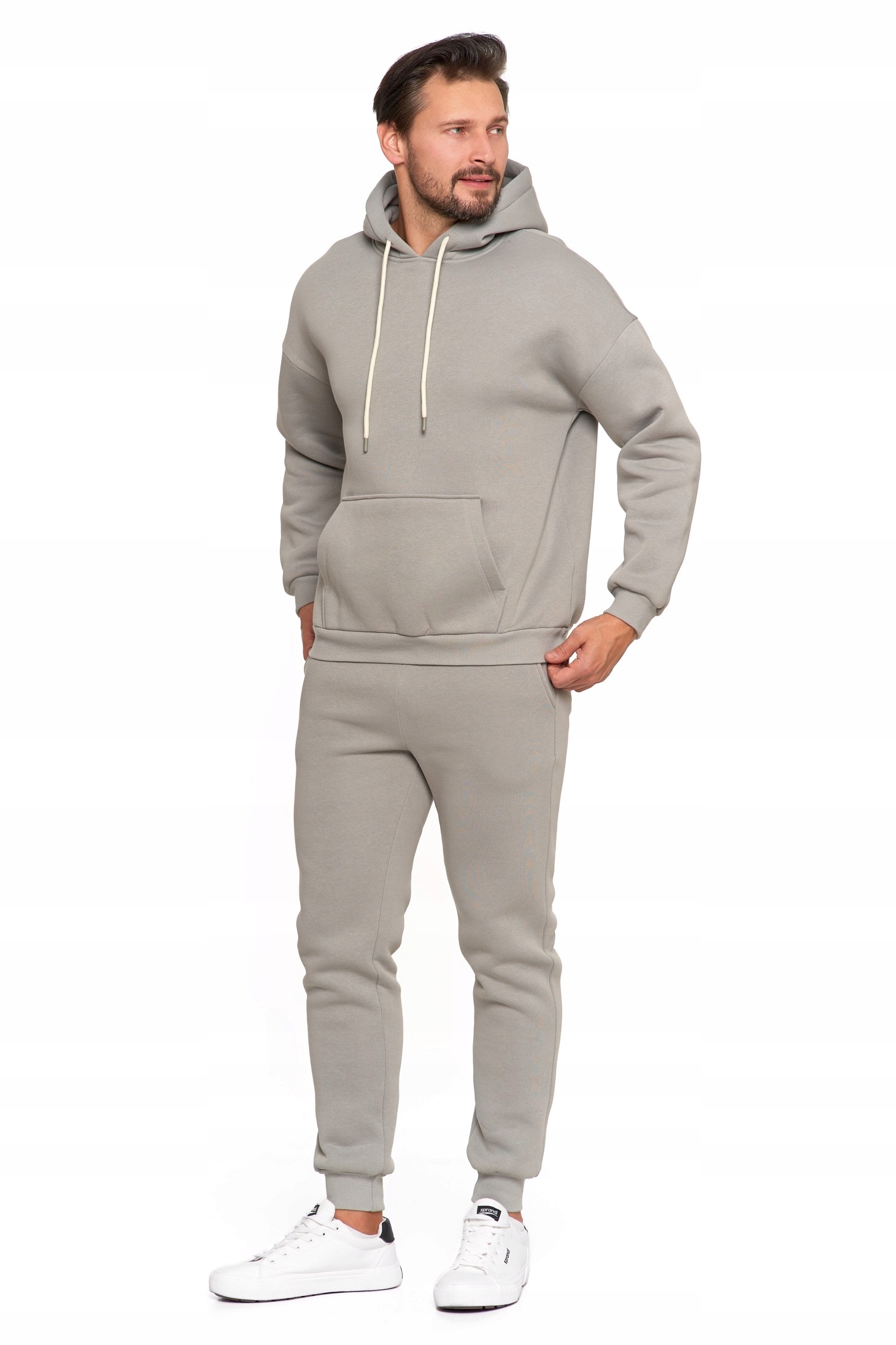 DRESOWA BLUZA MĘSKA OCIEPLANA BAWEŁNIANA Z KAPTUREM GŁADKA SZARA M Rozmiar M