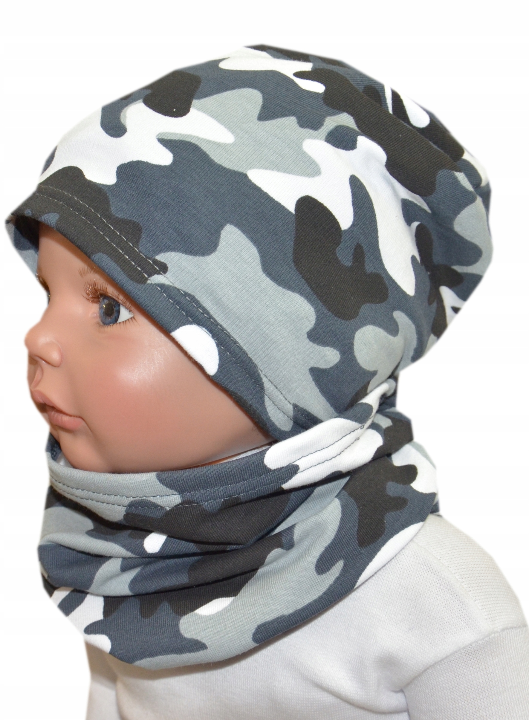 

cienka czapka i komin 48-52cm moro szare