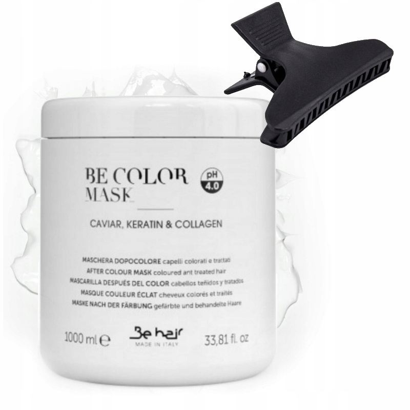 MASKA DO WŁOSÓW FARBOWANCH BE COLOR 1000ML Z KERATYNĄ + KLIPS