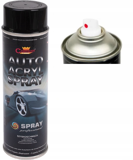Lakier akrylowy samochodowy spray Champion czarny połysk 500ml