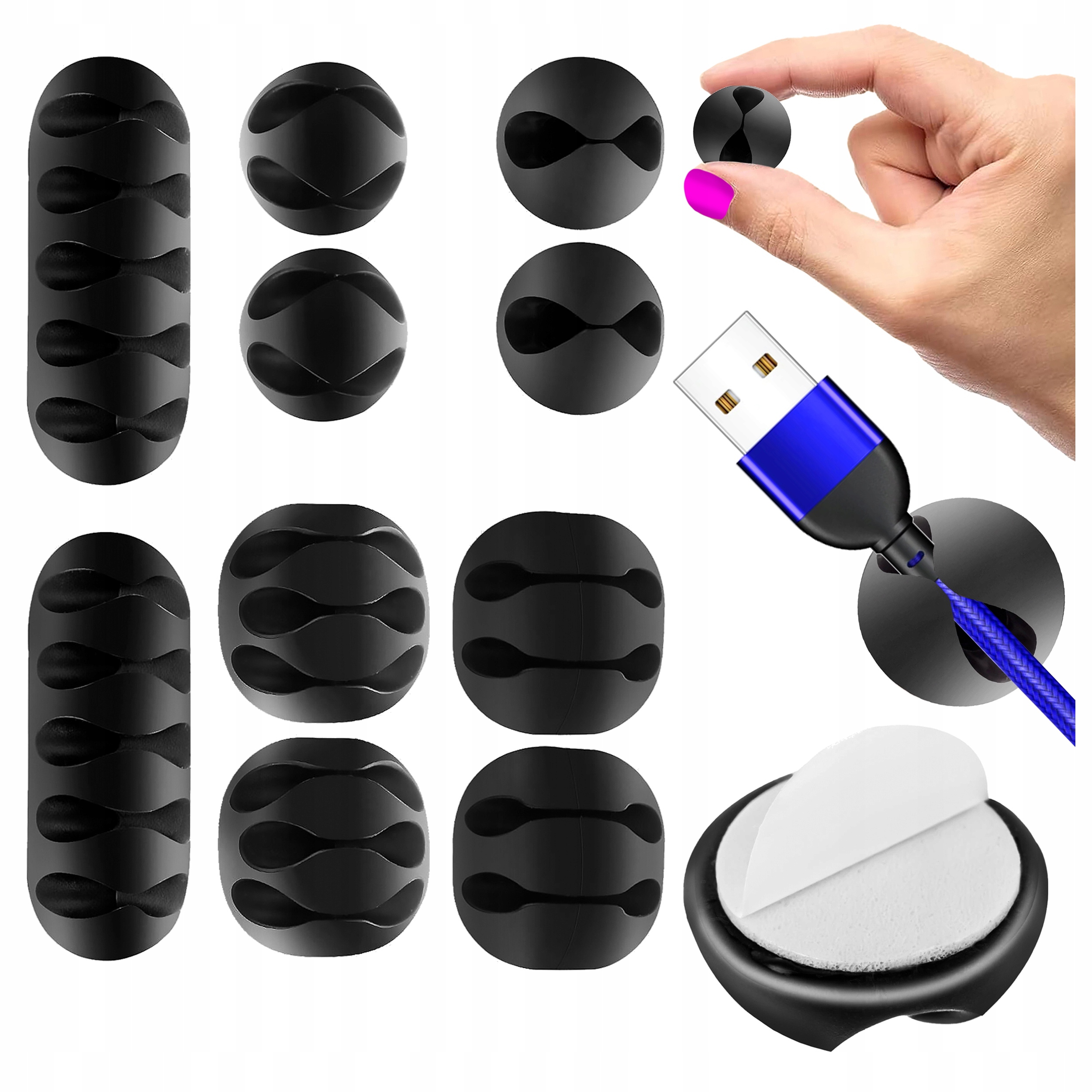 UCHWYT ORGANIZER KLIPS DO KABLI SAMOPRZYLEPNY x10