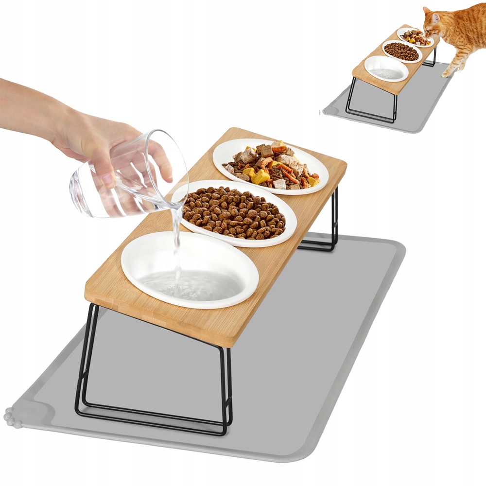 Levně 3 Misky Pro Kočky/malého Psa – 15° Sklon, Stabilní Stojan