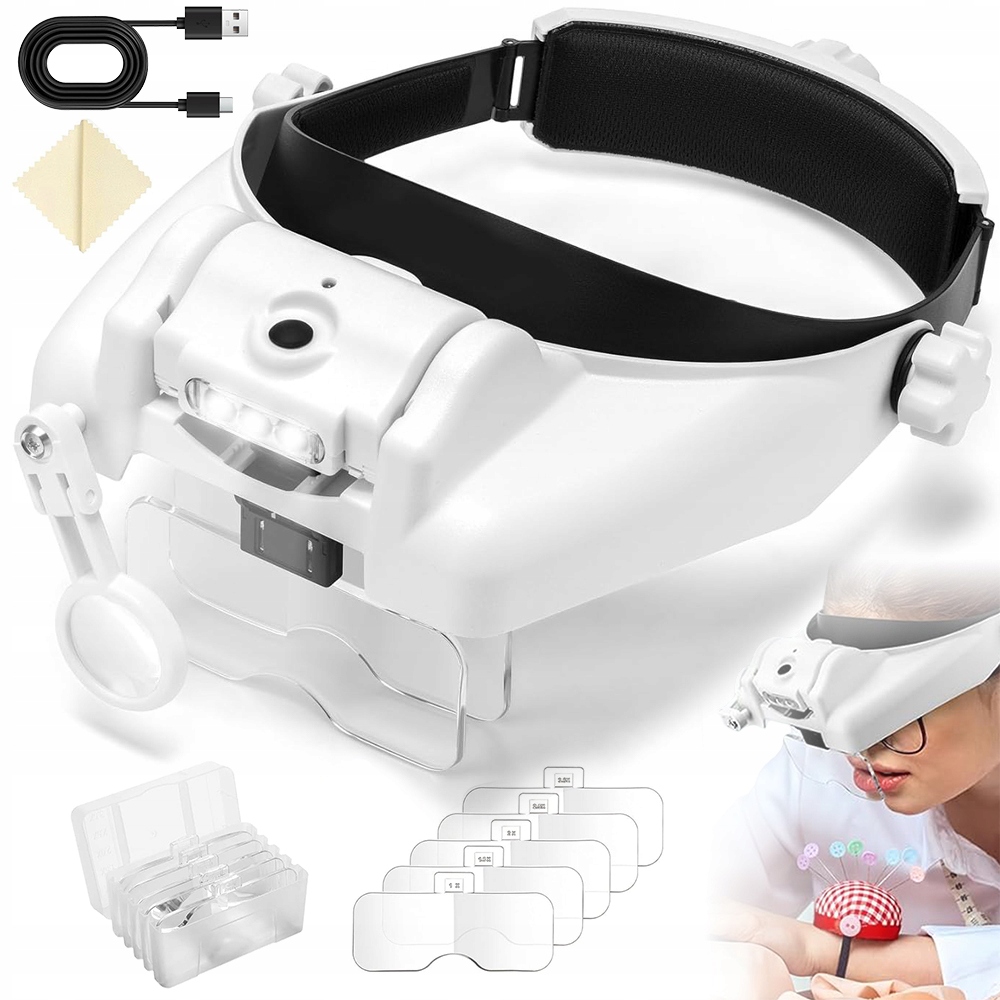 LUPA NA GŁOWĘ OKULARY PRECYZYJNE MOCNY LED POWIĘKSZENIE 1X-14X NA BATERIA