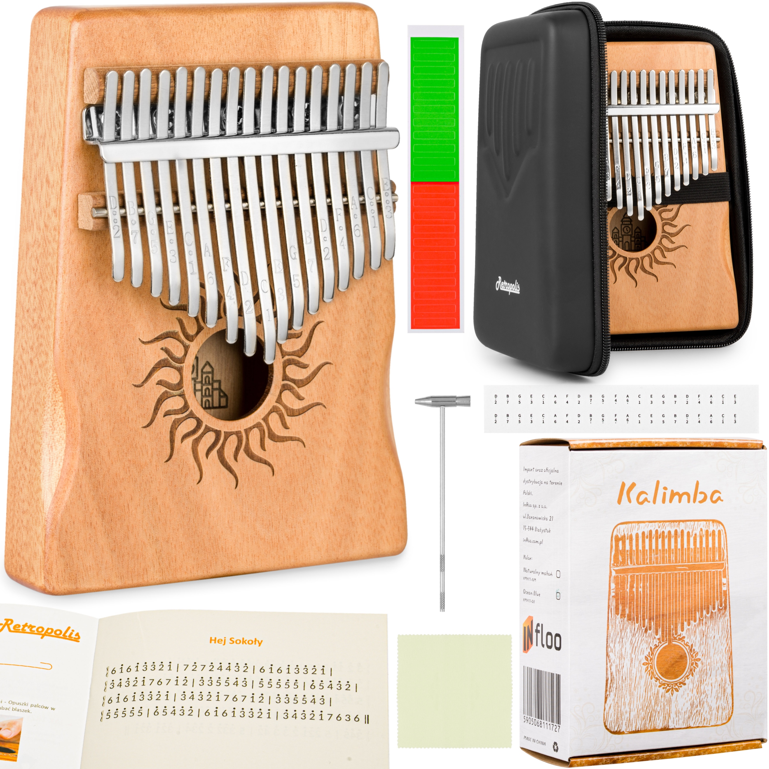 Retropolis DREWNIANA kalimba mahoń ETUI TWARDY FUTERAŁ PIANINO Wystrojona