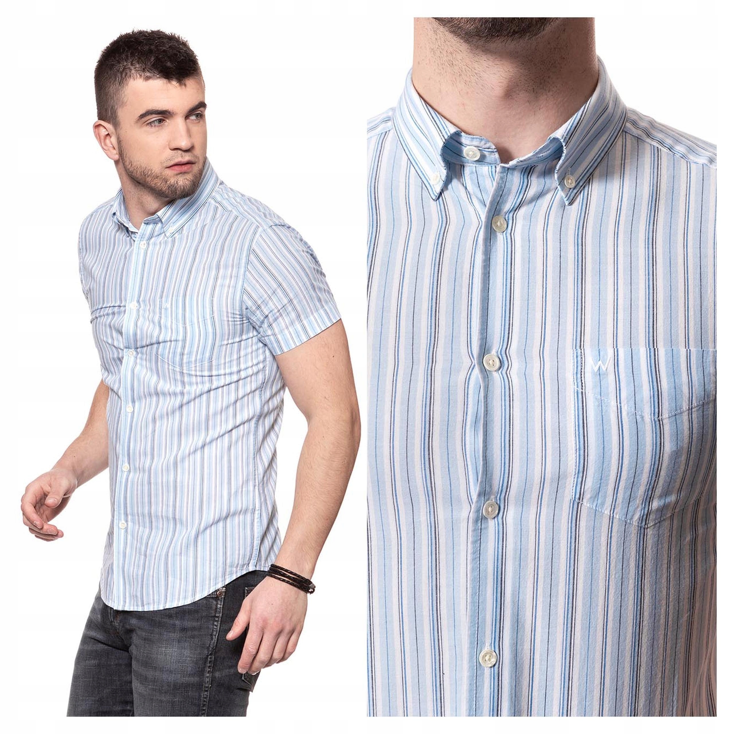 Wrangler Ss 1 Bod Pánská Košile Krátký Rukáv Pruhy S