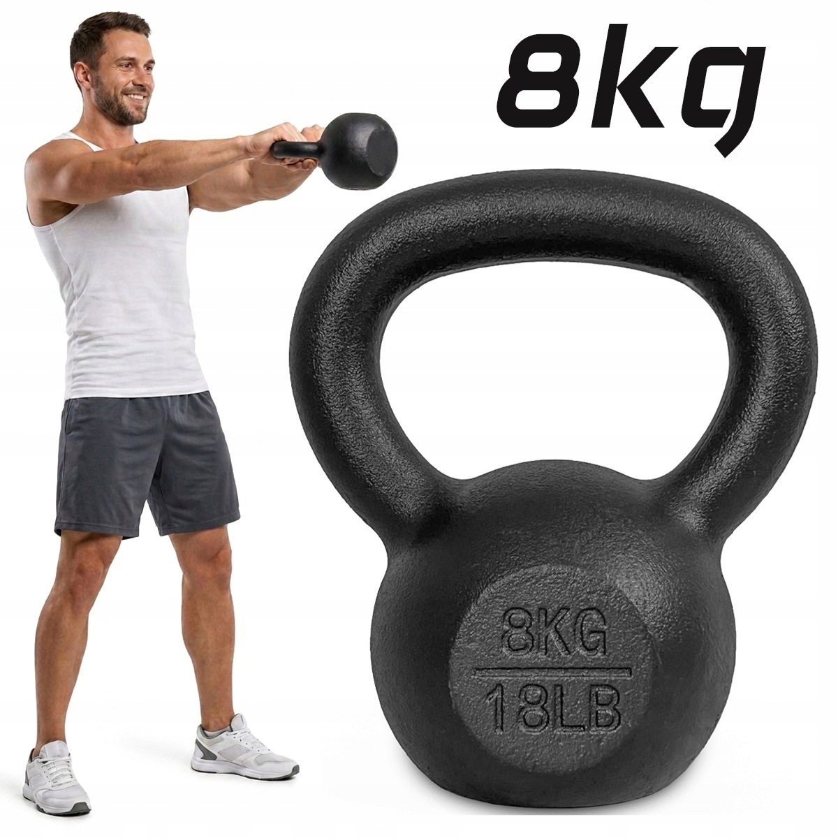 Kettlebell 8kg kettle żeliwny odważnik hantel kula do ćwiczeń Crossfit