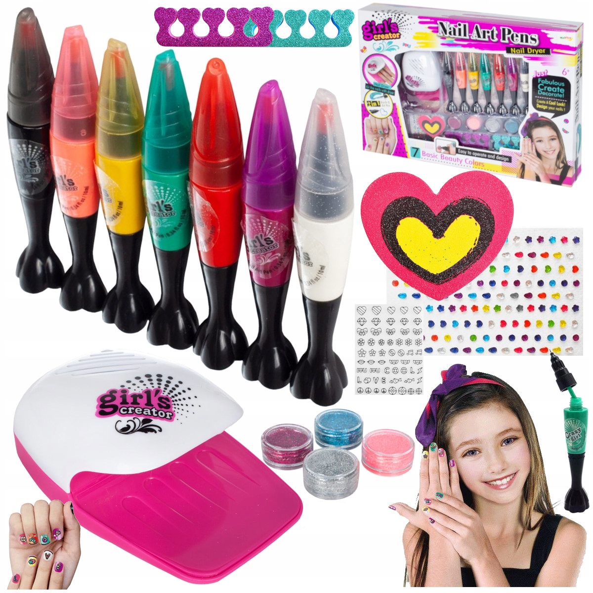 Manikiūro kosmetikos rinkinys mergaitėms, nagų lakavimas, NS džiovintuvas, originalios pakuotės būklė