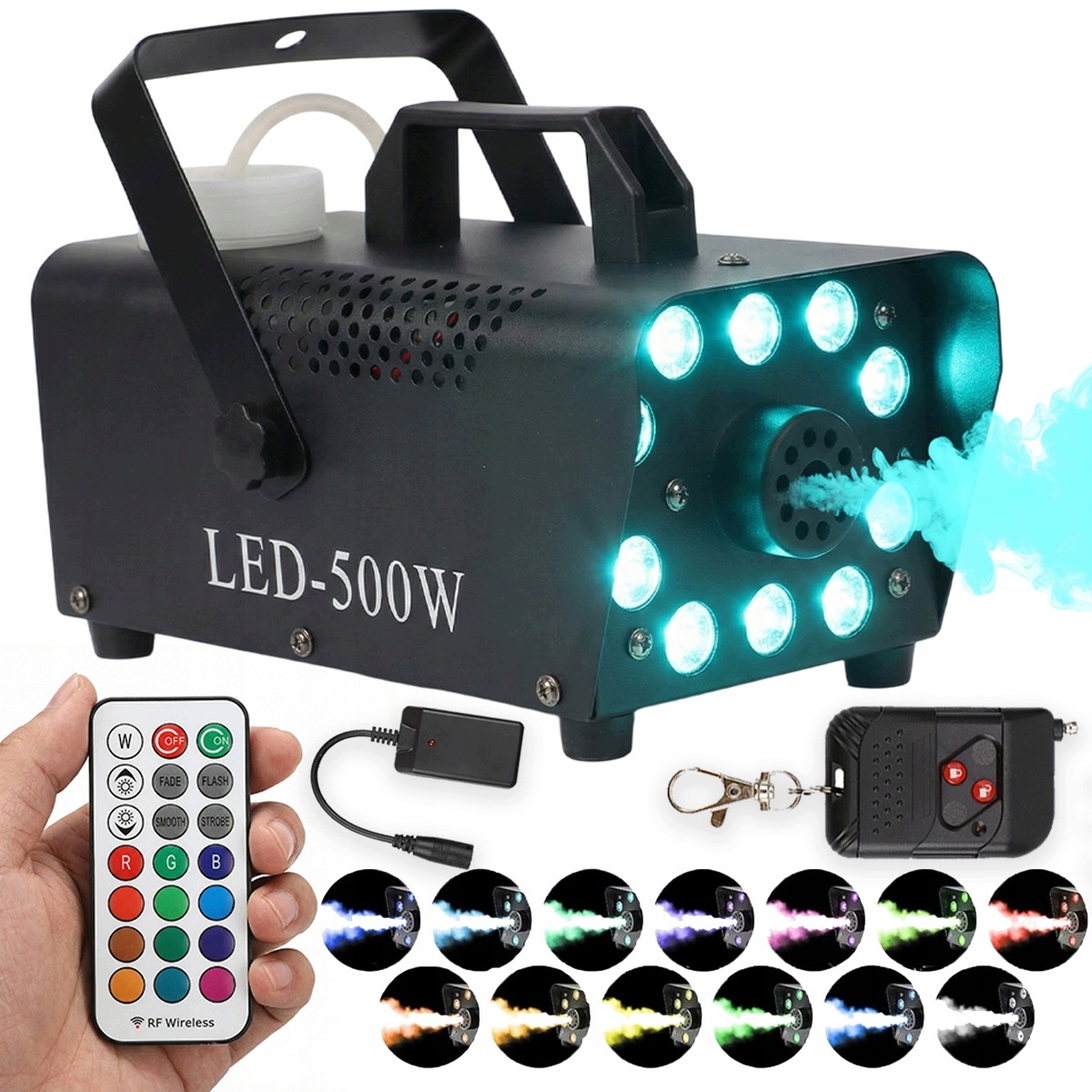 Výrobník Kouře, Mlha, Zakouření, 10 Led Diod Rgb, Silný, Výkonný, 500 W Dálkové Ovládání
