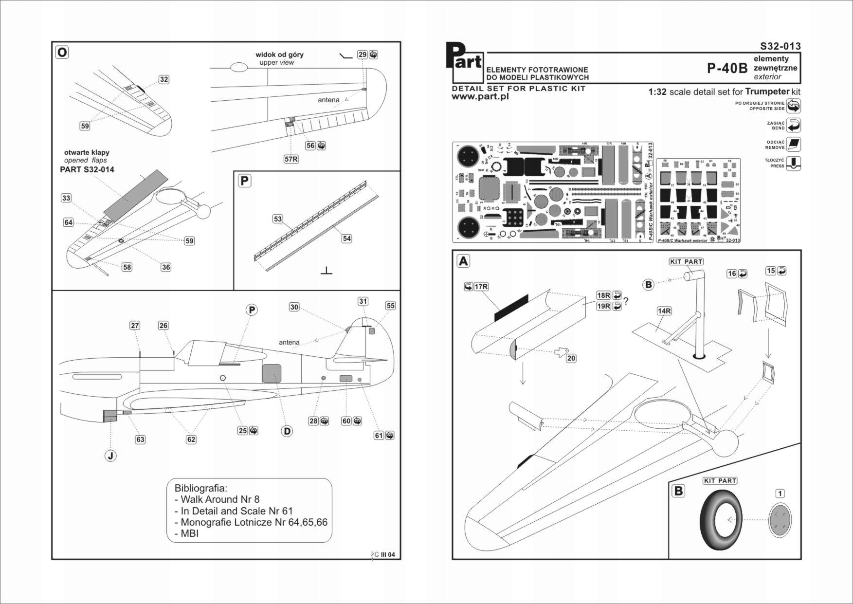 Part S32-013 1/32 P-40B Warhawk el.zewnętrzne (Trumpeter)