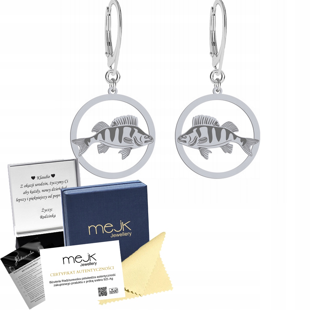 Stříbrné Náušnice s rybou Okounem 925 Šperky Žena Dárek Gravírování Bonus